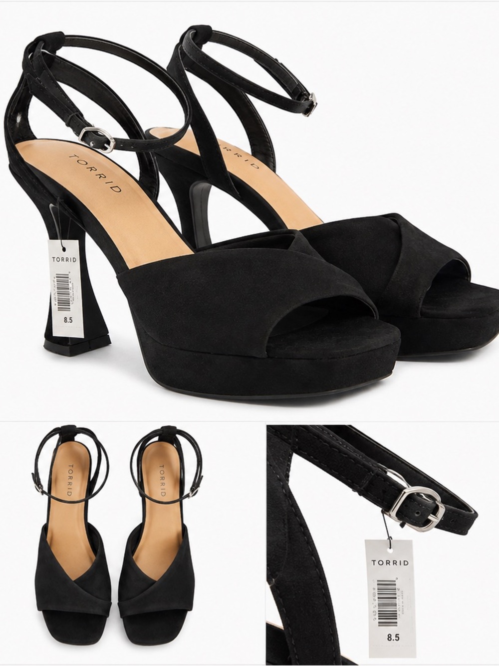 torrid Black Suede Platform Peep-Toe Ankle Strap Heels